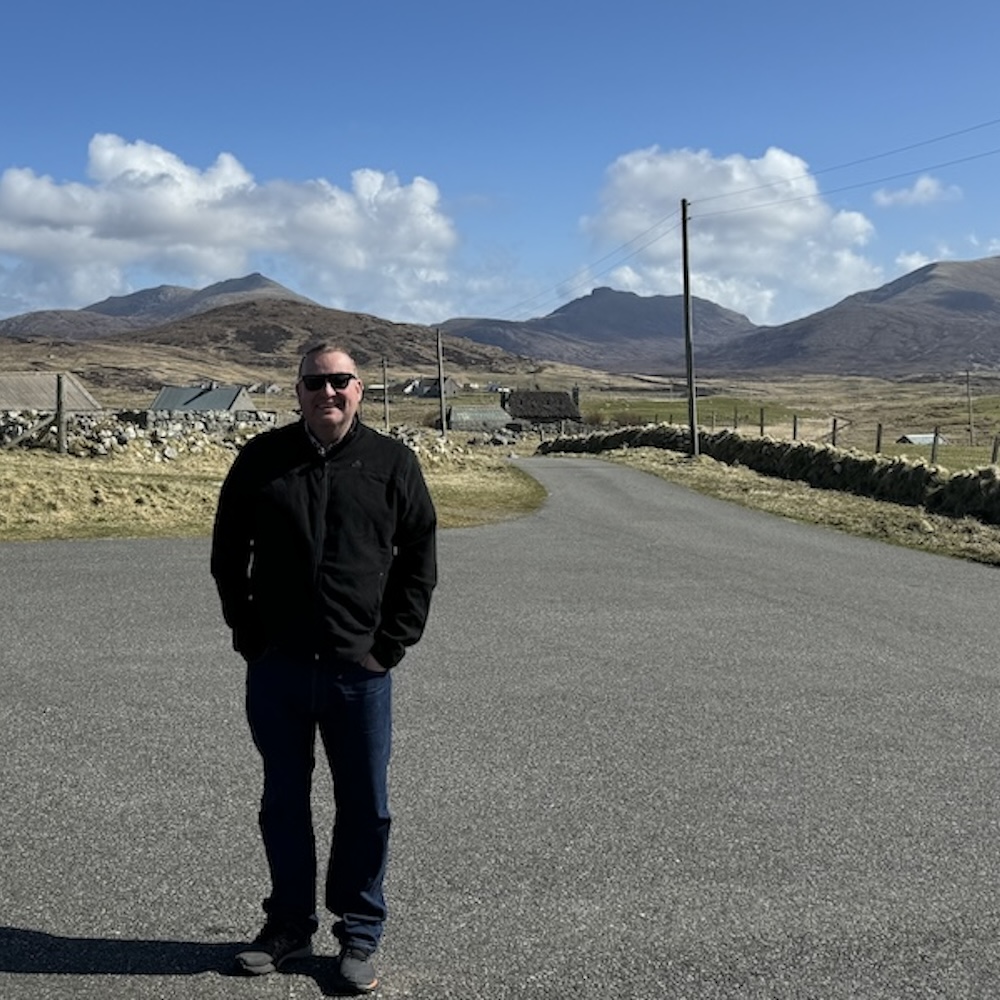 John on an ancestry tour in the Isle of South Uist, Outer Hebrides