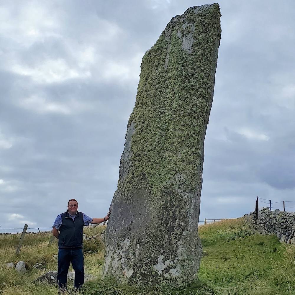 John at one of his favourite megaliths – Clach an Trushal, Isle of Lewis, Outer Hebrides