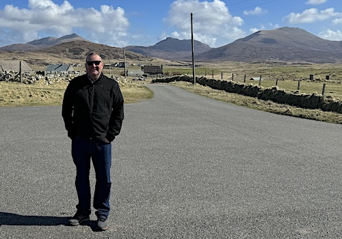 John Alasdair Macdonald, historian and private tour guide – enjoying the Hebridean sun on a bespoke ancestry and genealogy tour to South Uist